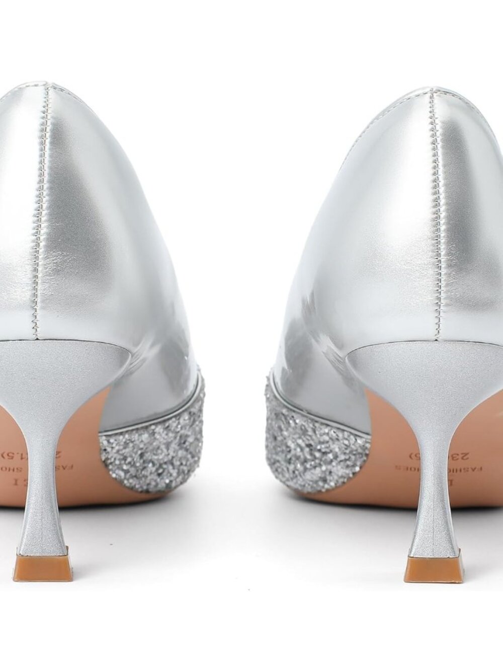 Women's Silver Kitten High Heels 2 Inch Sequin Pointed Toe Leather Pumps Shoes - Picture 5 of 6